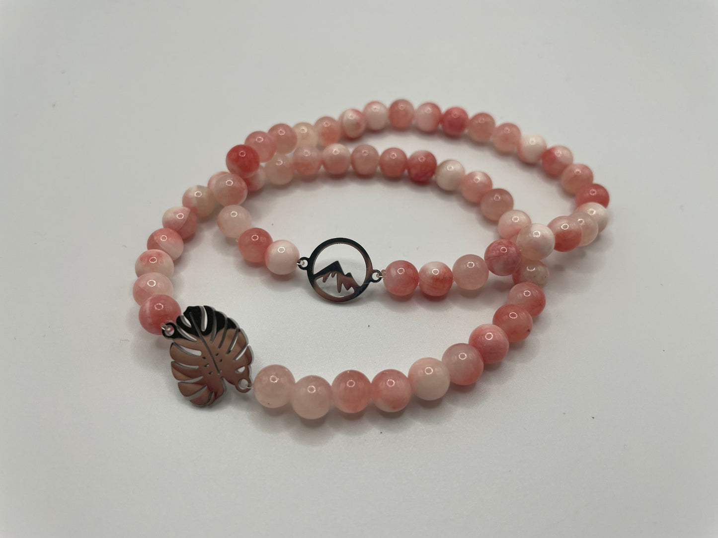 Pink Beaded Bracelet with Stainless Steel Charm