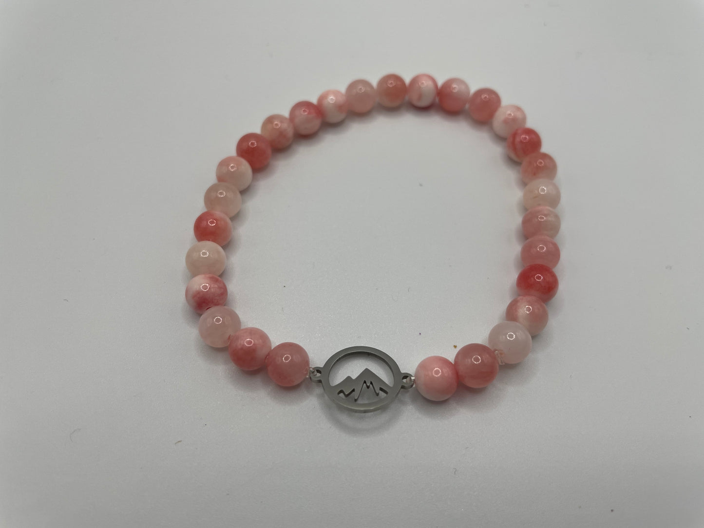 Pink Beaded Bracelet with Stainless Steel Charm