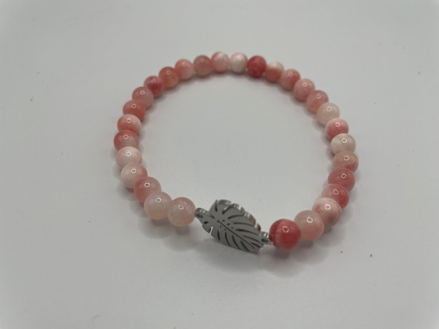 Pink Beaded Bracelet with Stainless Steel Charm