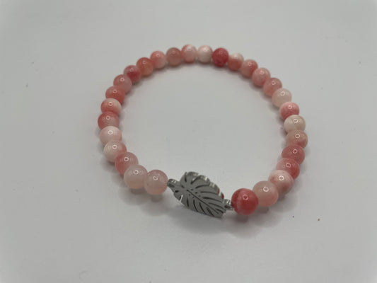 Pink Beaded Bracelet with Stainless Steel Charm