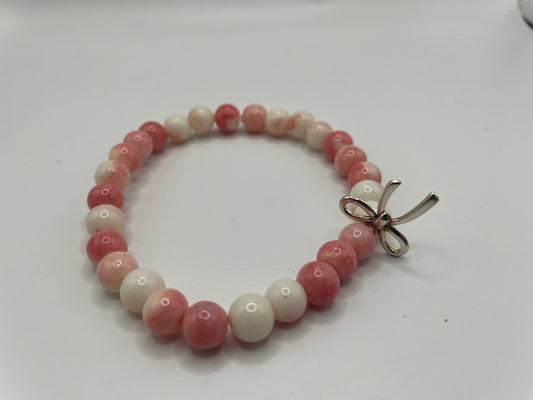 Pink Beaded Bracelet with Bow Charm