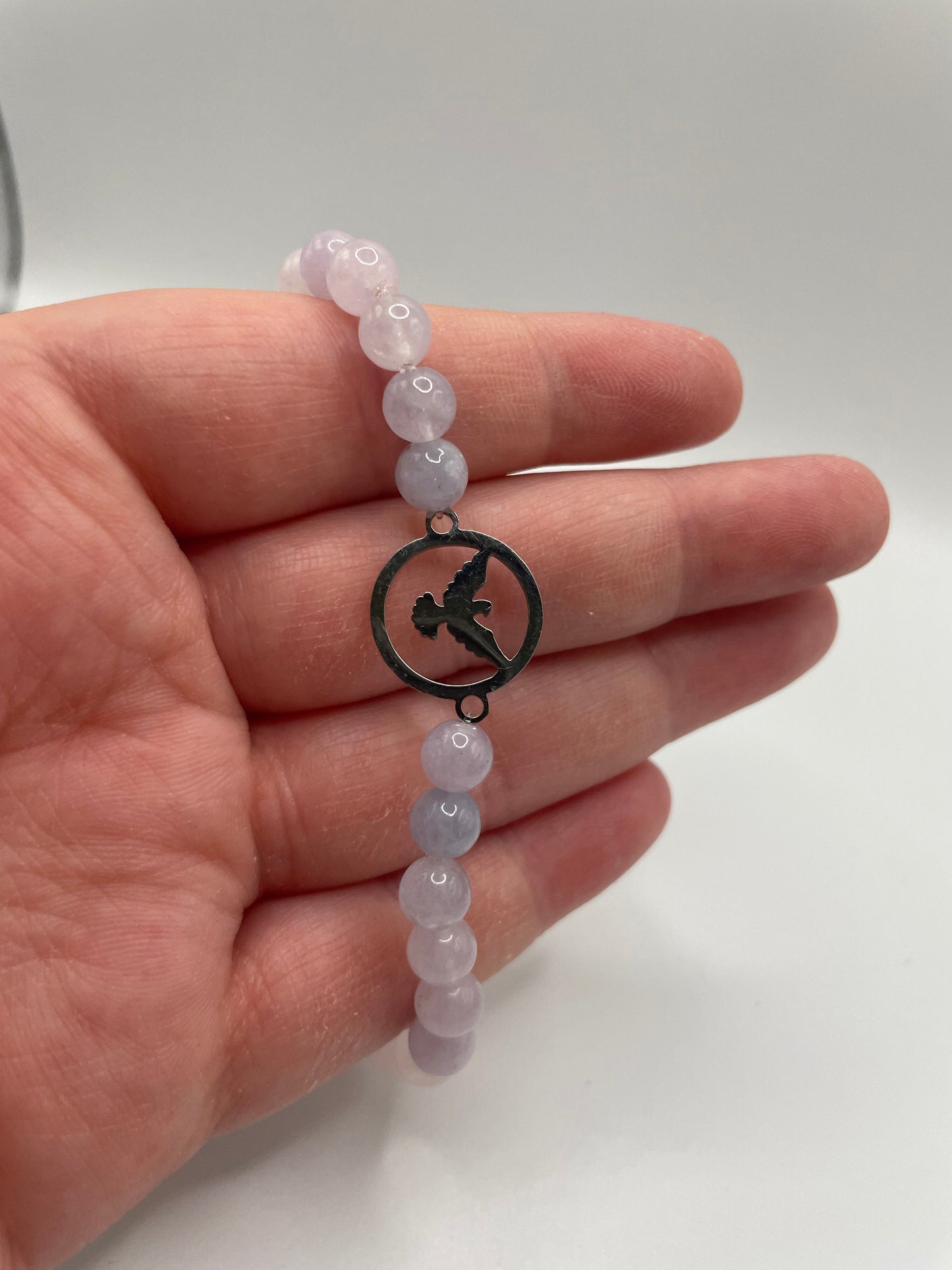 Purple Gradient Beaded Bracelet with Stainless Steel Bird Charm