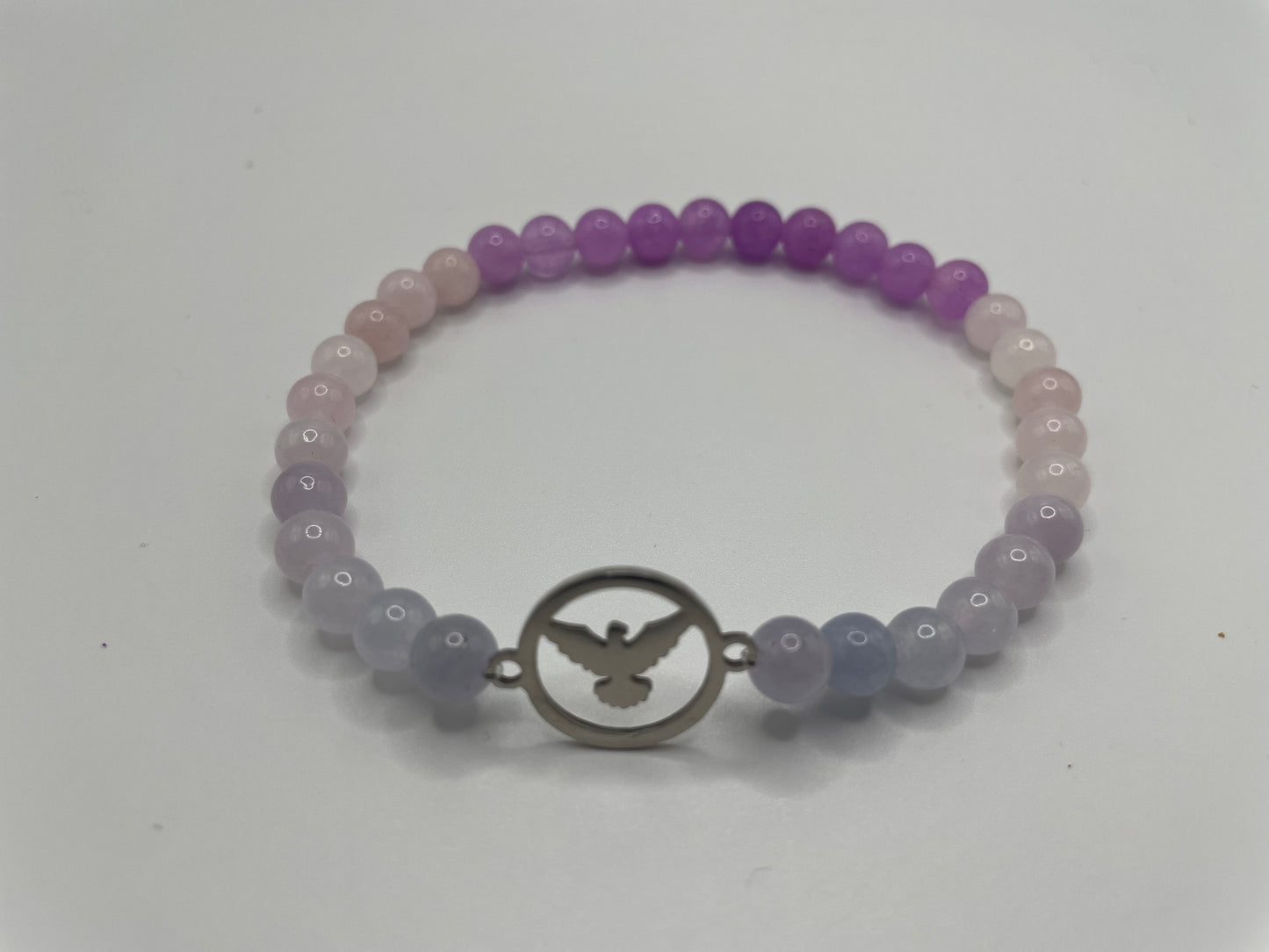 Purple Gradient Beaded Bracelet with Stainless Steel Bird Charm