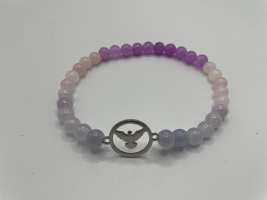 Purple Gradient Beaded Bracelet with Stainless Steel Bird Charm