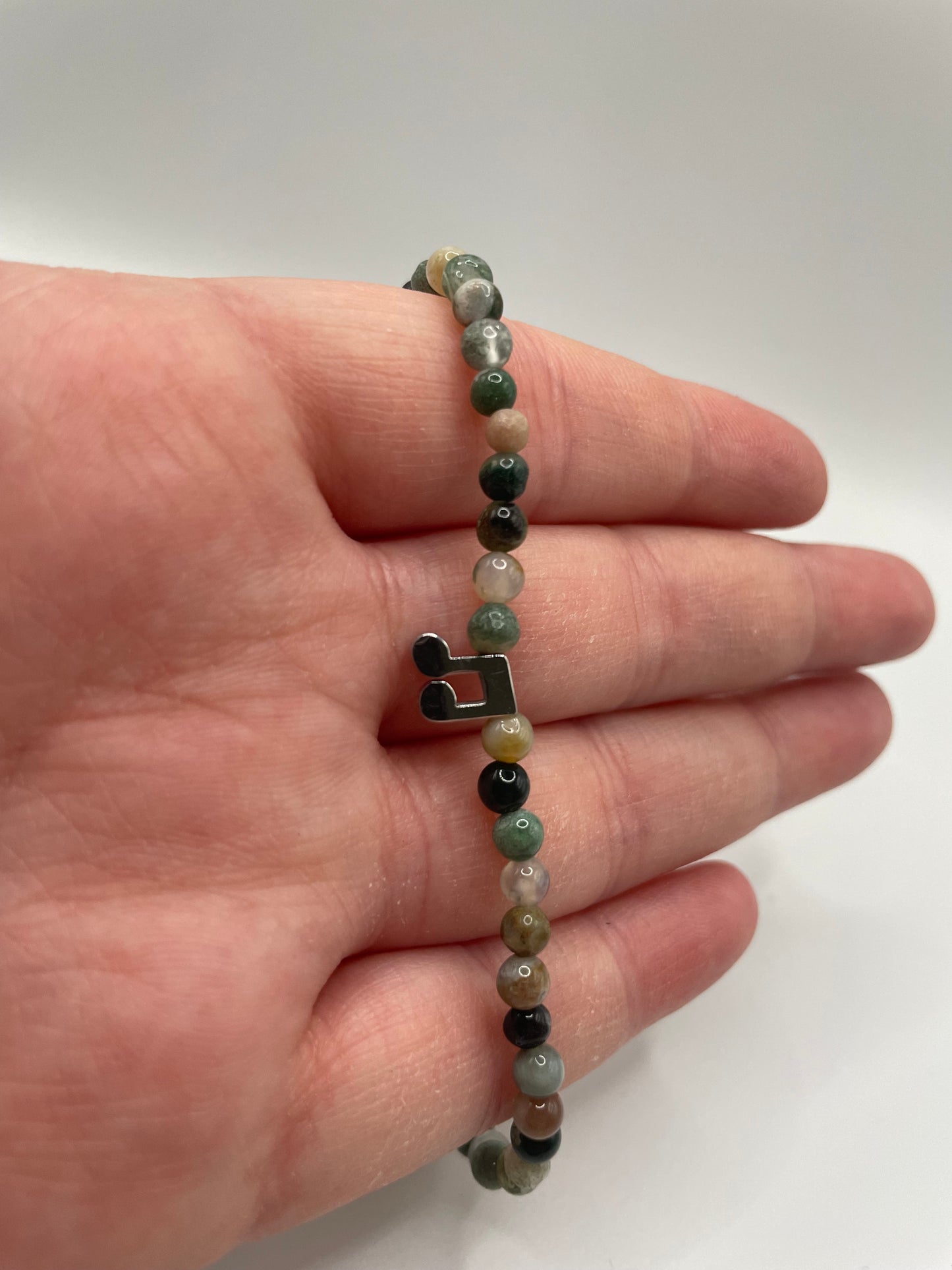 Green Beaded Bracelet with Stainless Steel Music Note Charm
