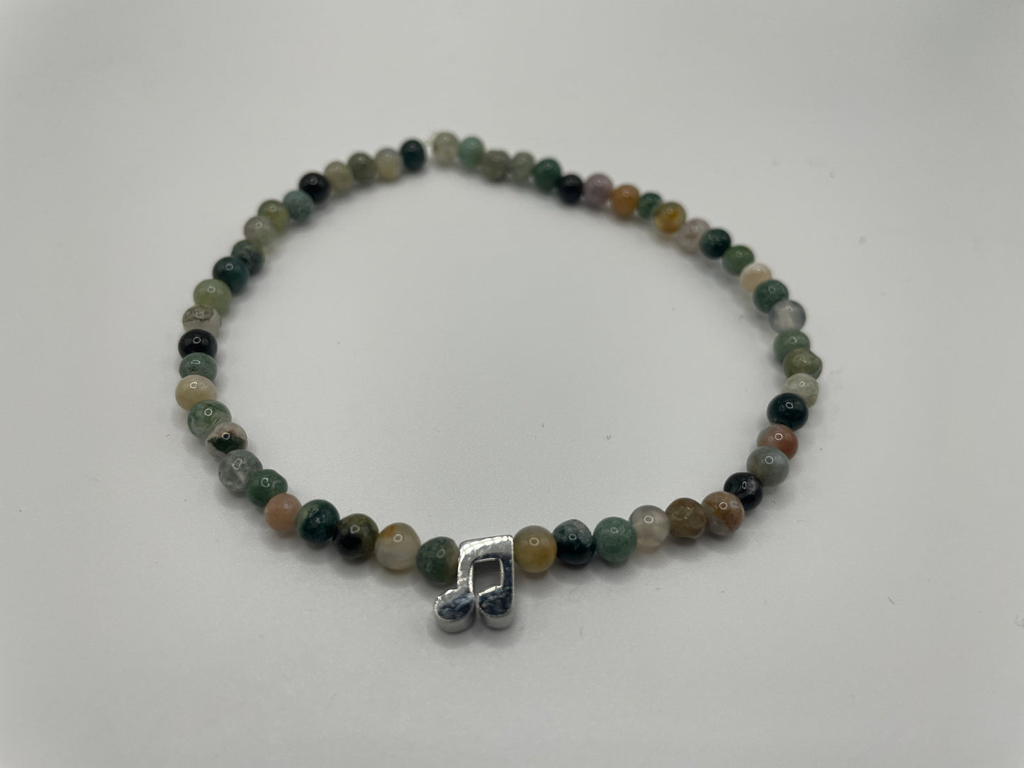 Green Beaded Bracelet with Stainless Steel Music Note Charm