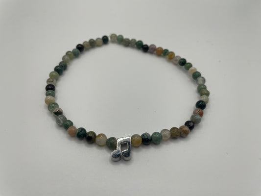 Green Beaded Bracelet with Stainless Steel Music Note Charm