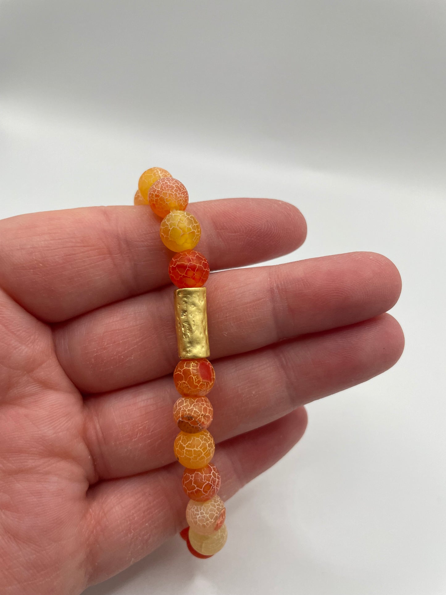 Orange Crackle Beaded Bracelet with Gold-Plated Accent