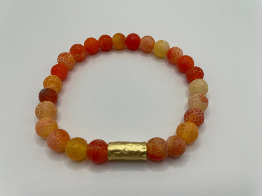 Orange Crackle Beaded Bracelet with Gold-Plated Accent