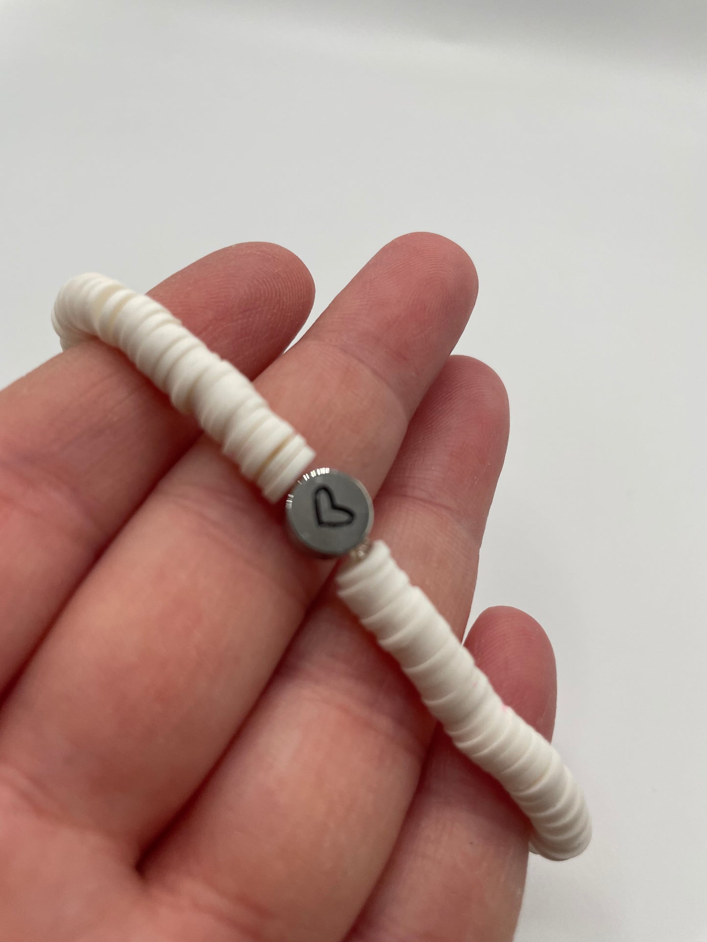 White Polymer Clay Bracelet with Heart Charm
