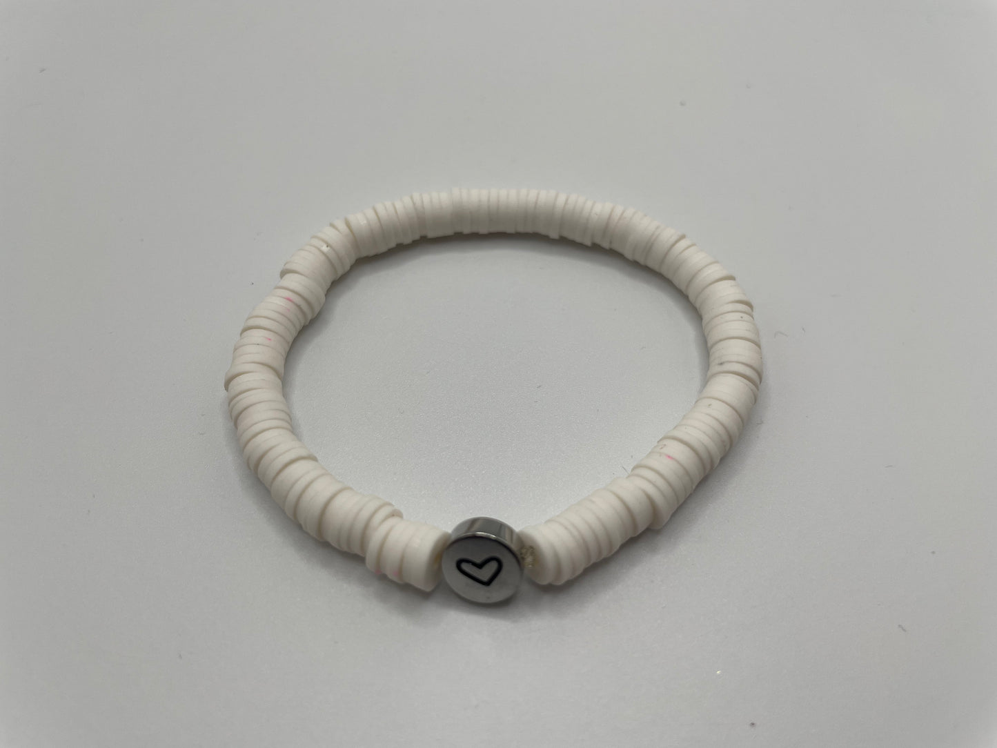 White Polymer Clay Bracelet with Heart Charm