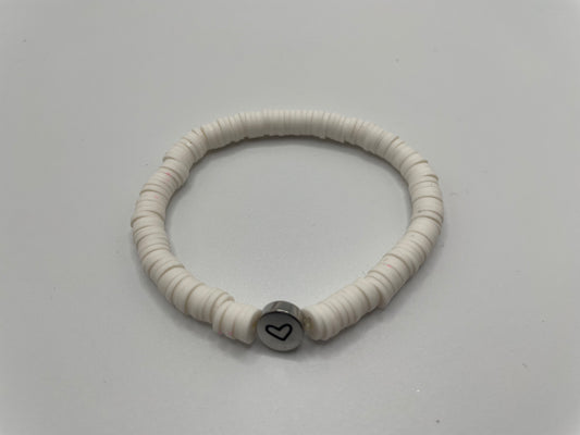 White Polymer Clay Bracelet with Heart Charm