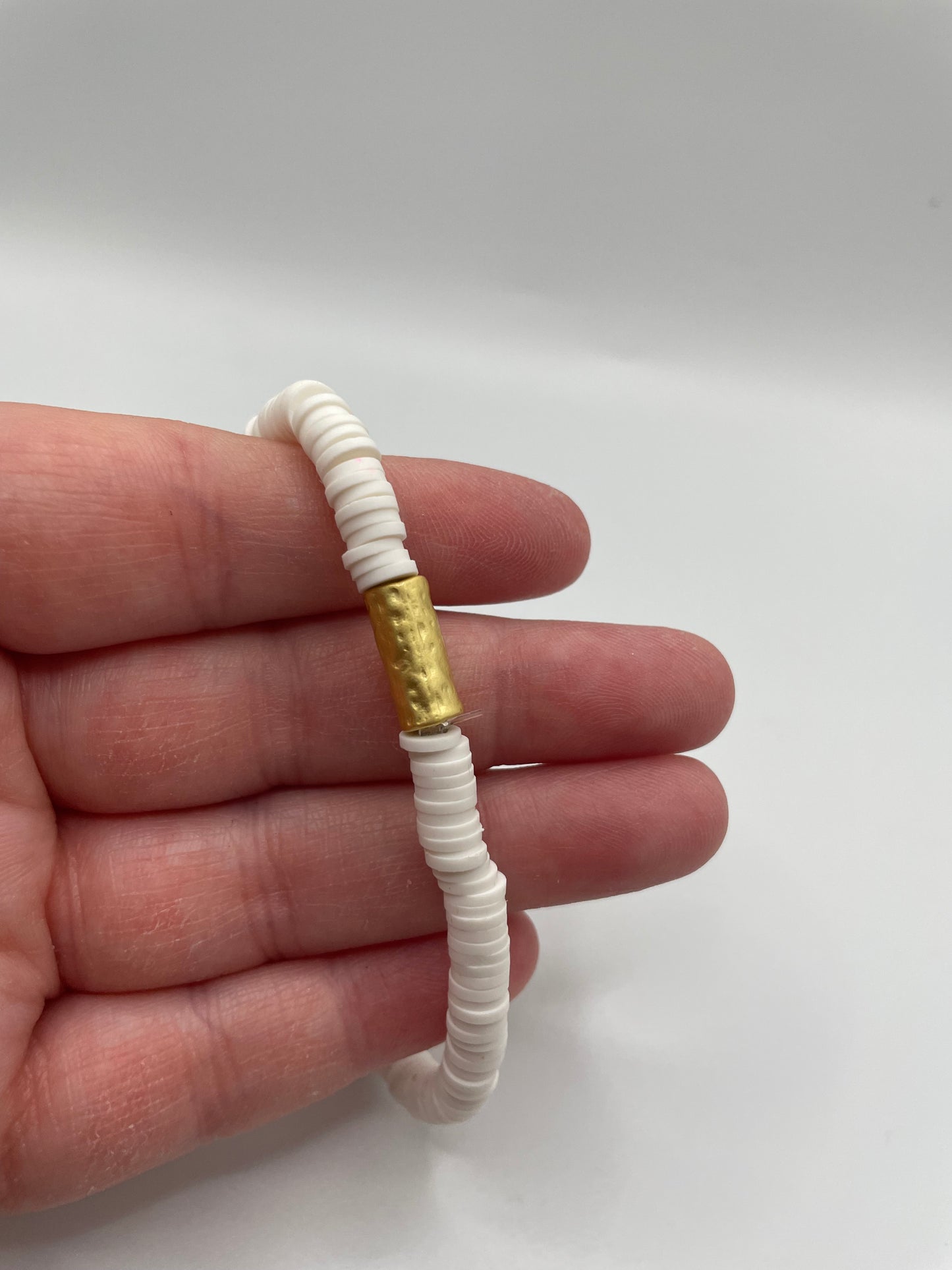 White Beaded Bracelet with Gold Accent