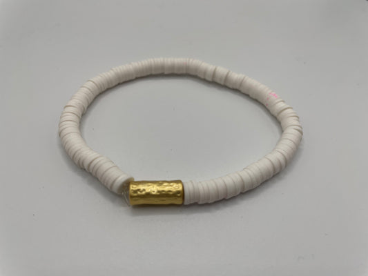 White Beaded Bracelet with Gold Accent