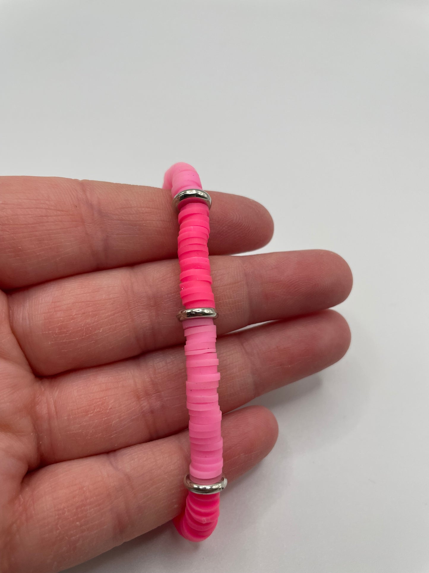 Pink Ombre Polymer Clay Bracelet with Silver Accents