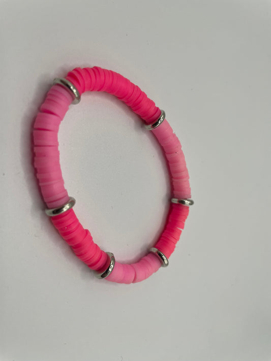 Pink Ombre Polymer Clay Bracelet with Silver Accents