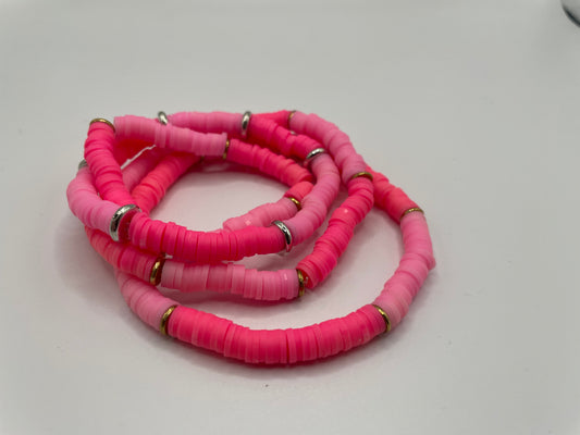 Pink Polymer Clay Beaded Bracelet