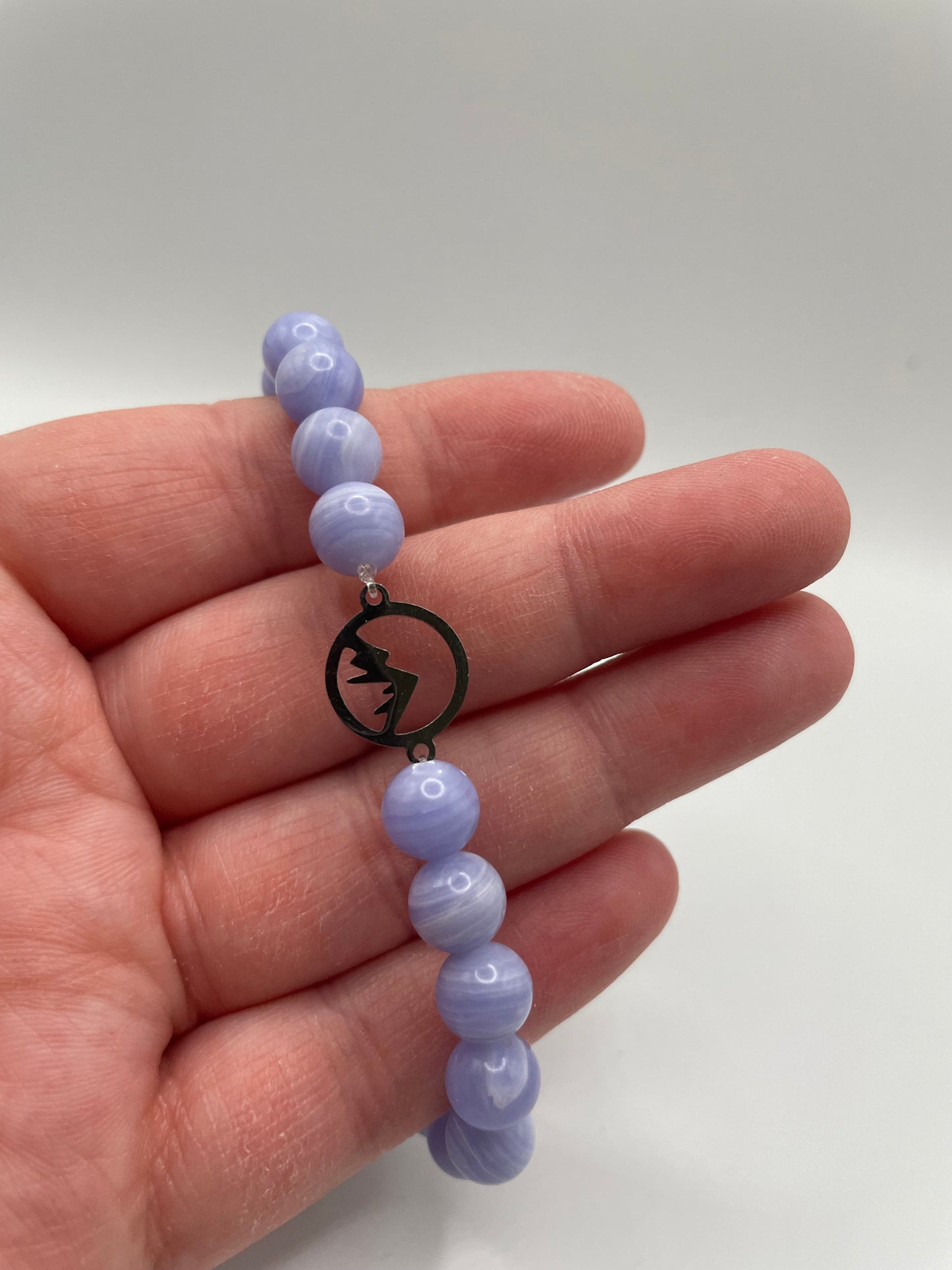 Lavender Beaded Bracelet with Mountain Stainless Steel Charm
