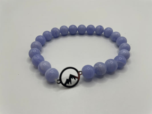Lavender Beaded Bracelet with Mountain Stainless Steel Charm