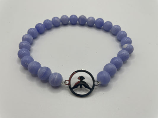 Lavender Beaded Bracelet with Eagle Stainless Steel Charm