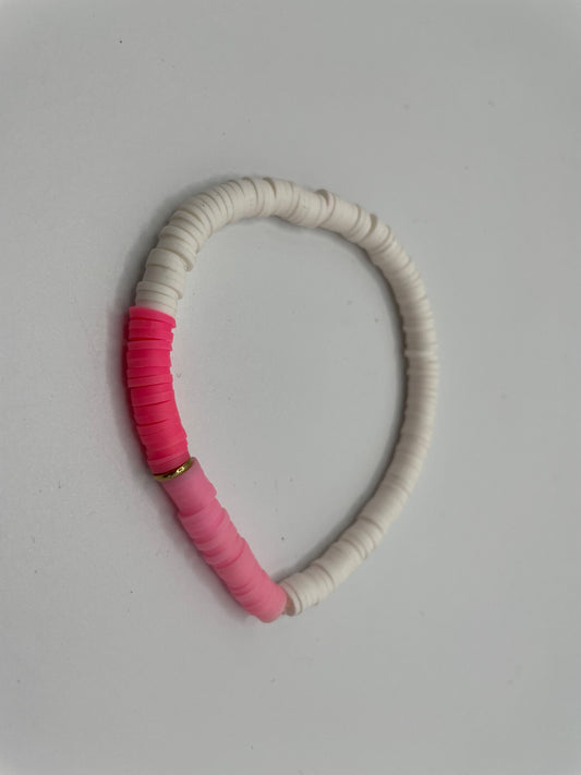 White and Pink Polymer Clay Beaded Bracelet