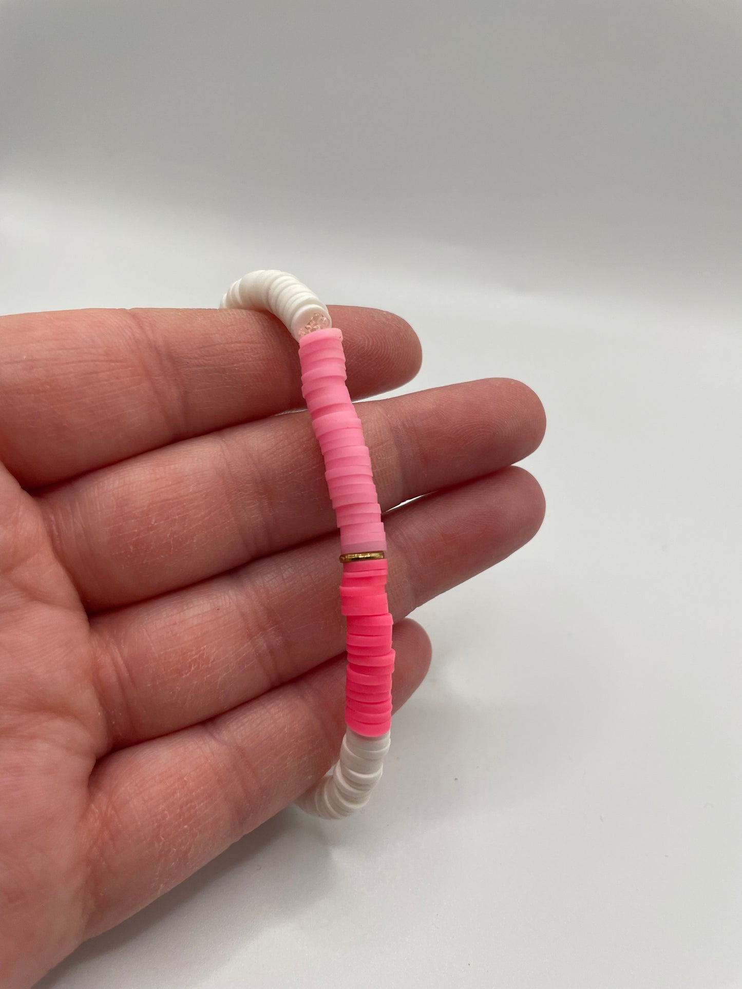 White and Pink Polymer Clay Beaded Bracelet
