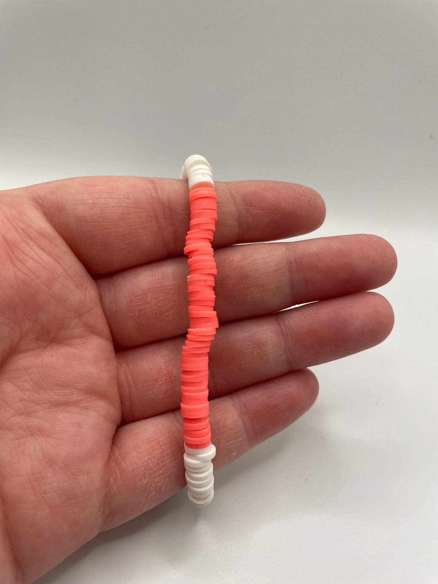 White and Coral Polymer Clay Beaded Bracelet