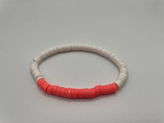 White and Coral Polymer Clay Beaded Bracelet