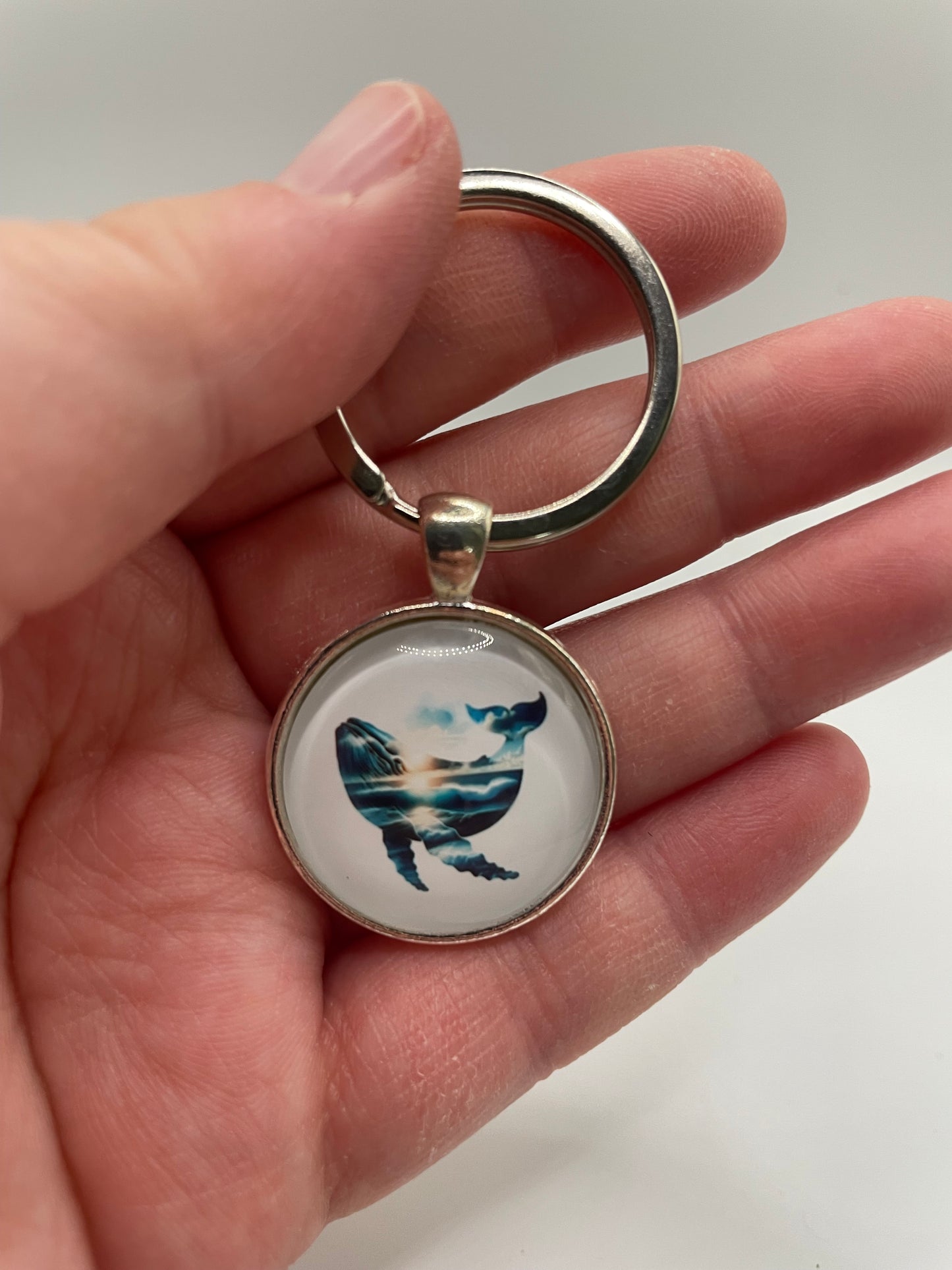 Ocean Whale Glass Cabochon Keychain