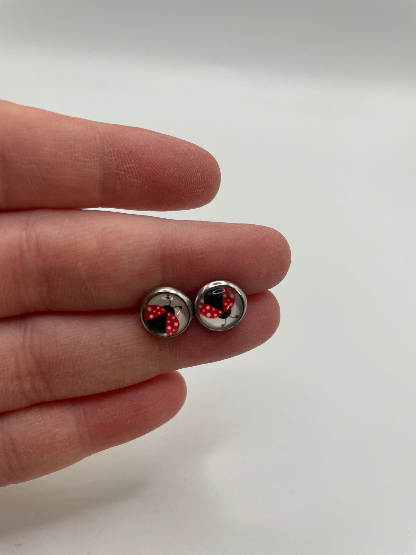 Ladybug Stud Earrings-Nickel Free+Stainless Steel