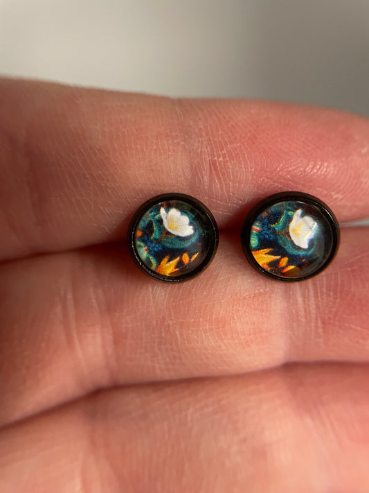 Floral Glass Stud Earrings-Stainless Steel+Nickel Free