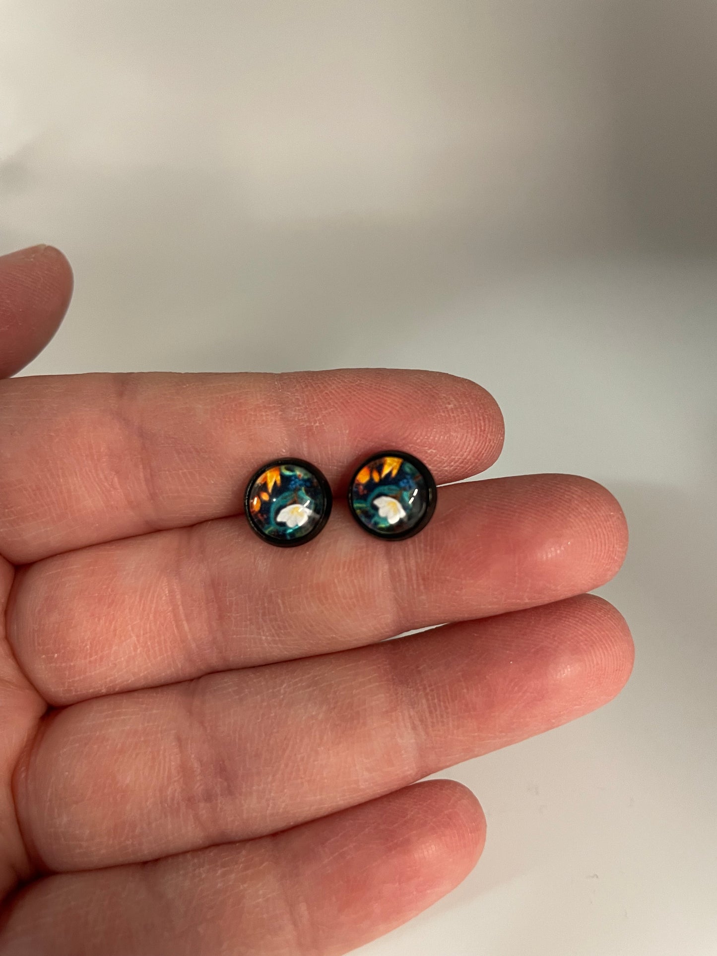 Floral Glass Stud Earrings-Stainless Steel+Nickel Free