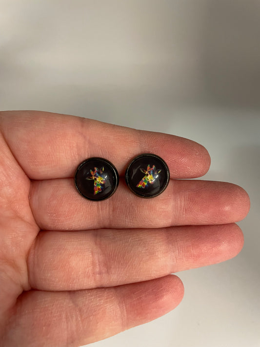 Colourful Giraffe Stud Earrings-Stainless Steel+Nickel Free