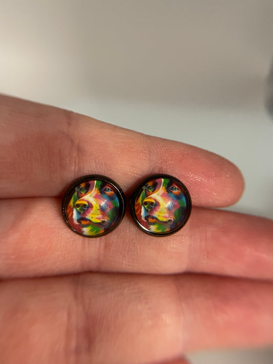 Colorful Dog Stud Earrings-Stainless Steel+Nickel Free