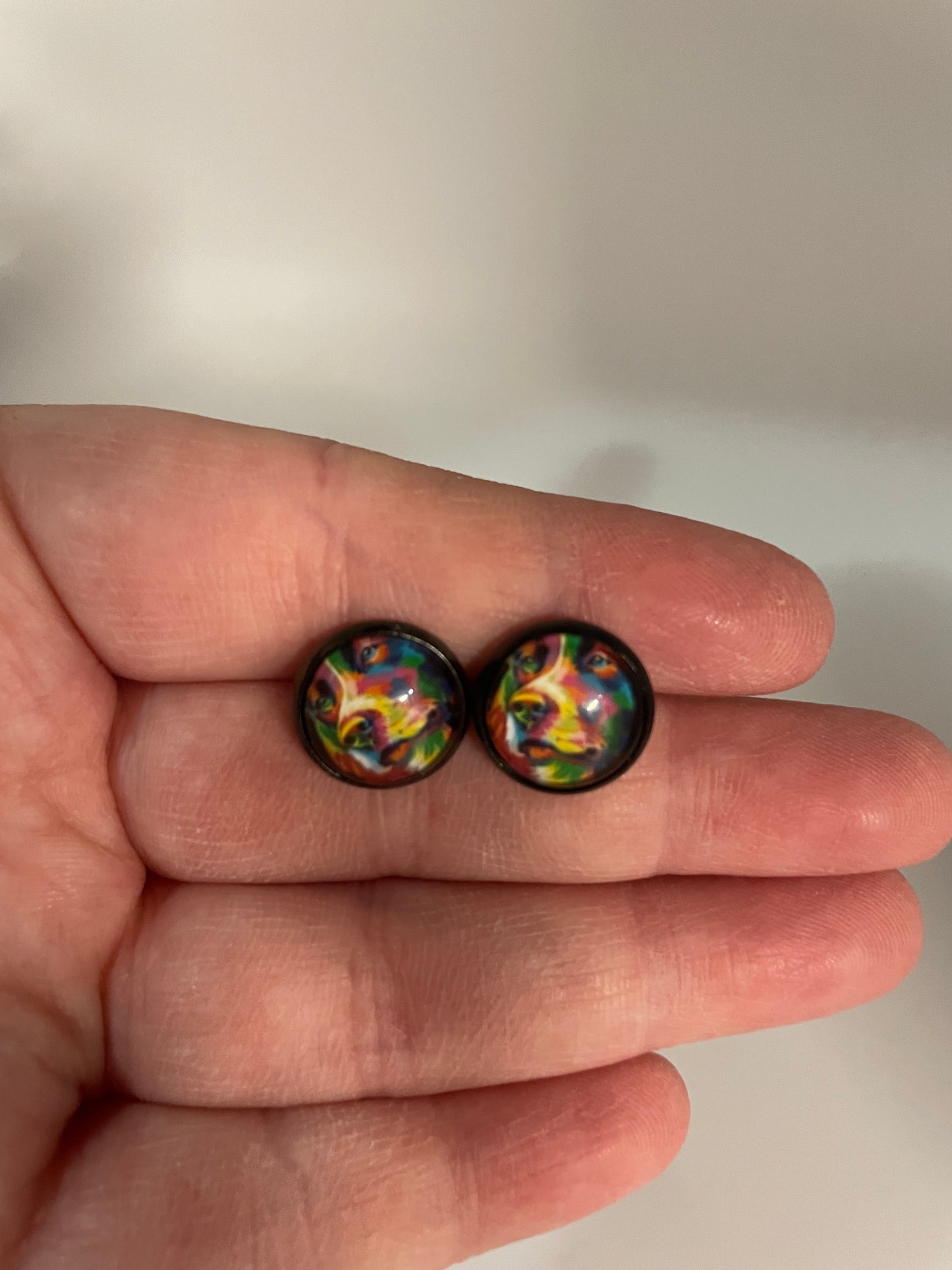 Colorful Dog Stud Earrings-Stainless Steel+Nickel Free