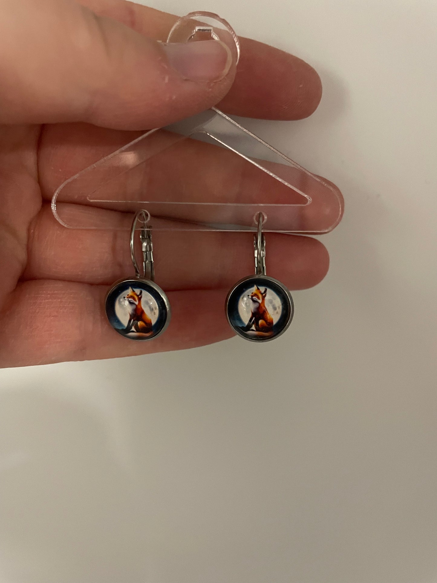 Fox and Moon Leverback Earrings-Stainless Steel+Nickel Free