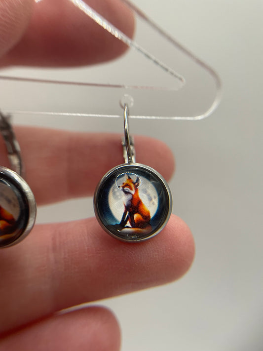 Fox and Moon Leverback Earrings-Stainless Steel+Nickel Free