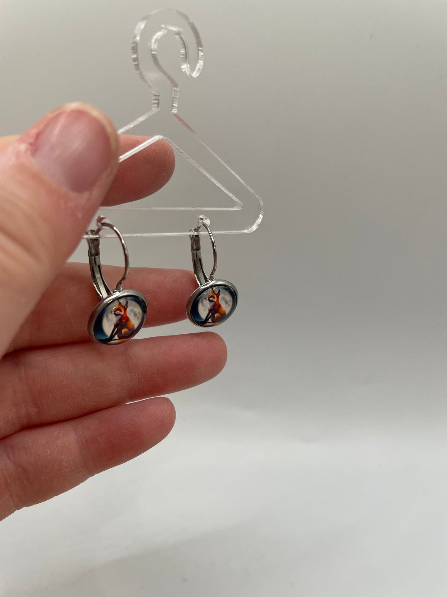 Fox and Moon Leverback Earrings-Stainless Steel+Nickel Free