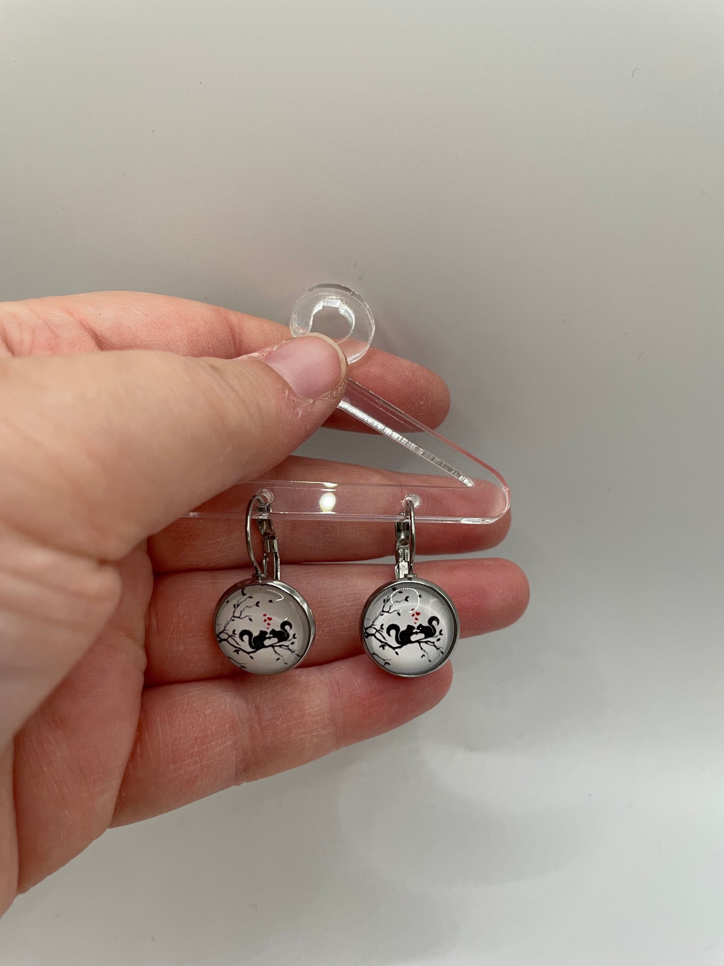 Squirrel Silhouette Leverback Earrings-Stainless Steel+ Nickel Free