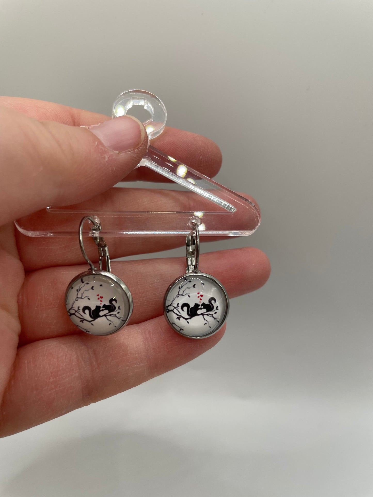 Squirrel Silhouette Leverback Earrings-Stainless Steel+ Nickel Free