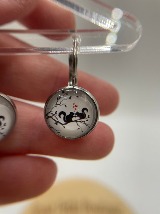 Squirrel Silhouette Leverback Earrings-Stainless Steel+ Nickel Free