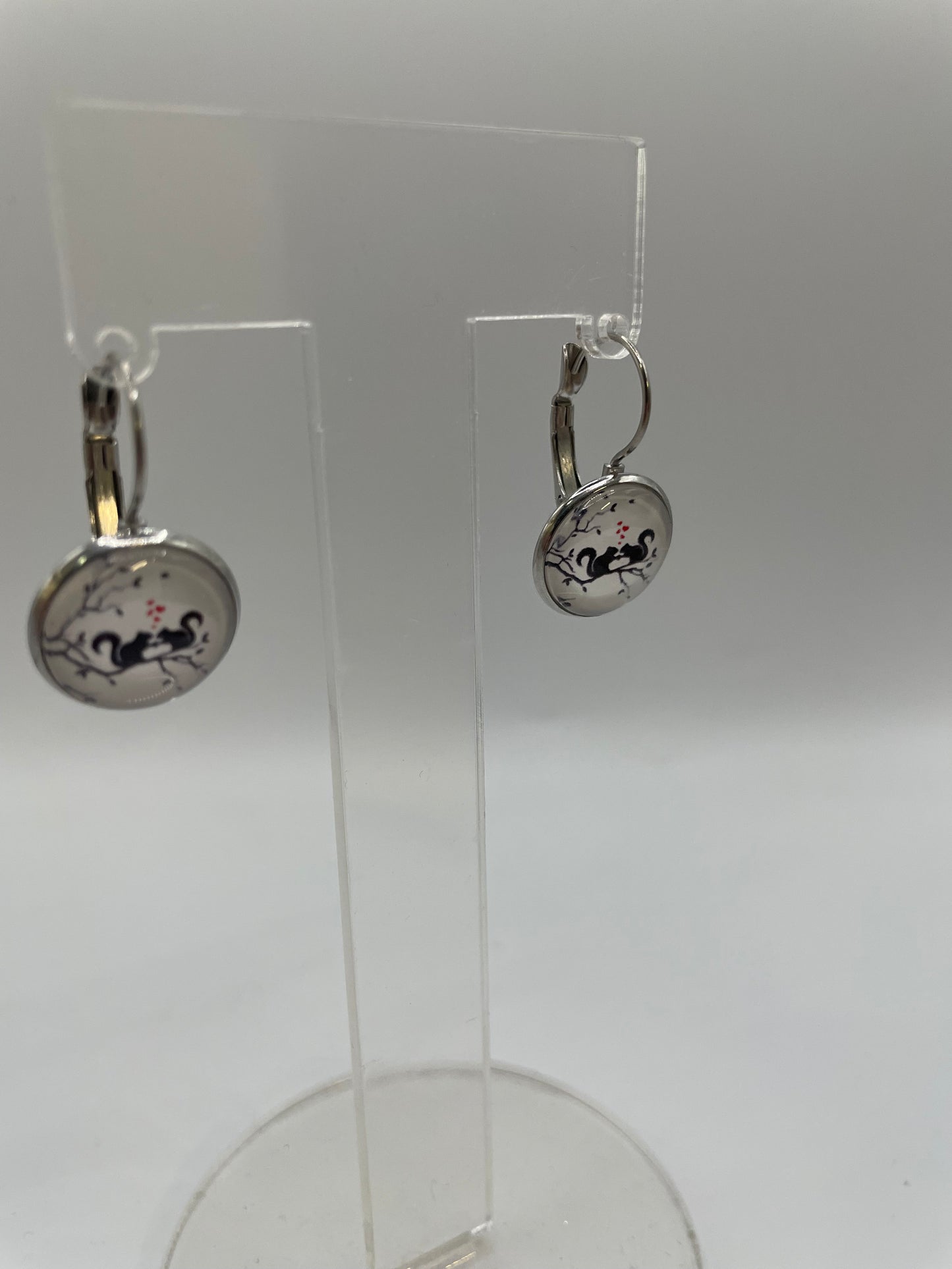 Squirrel Silhouette Leverback Earrings-Stainless Steel+ Nickel Free