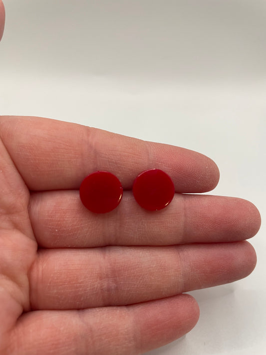 Red Glossy Stud Earrings-Nickel Free