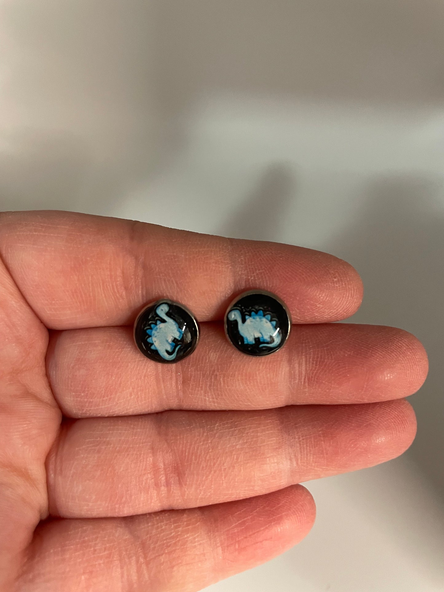 Blue Dinosaur Stud Earrings-Stainless Steel