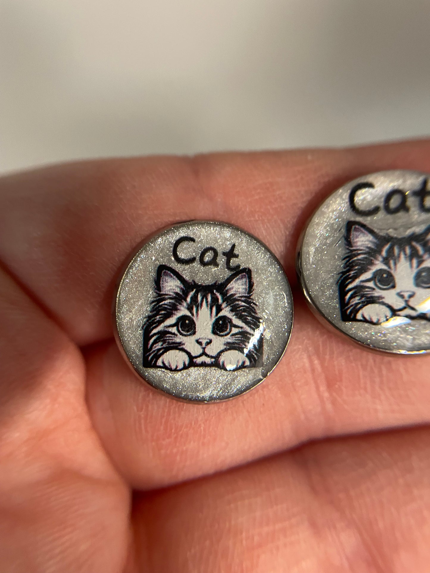 Silver Cat Stud Earrings-Stainless Steel