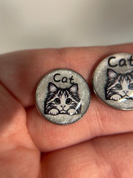 Silver Cat Stud Earrings-Stainless Steel