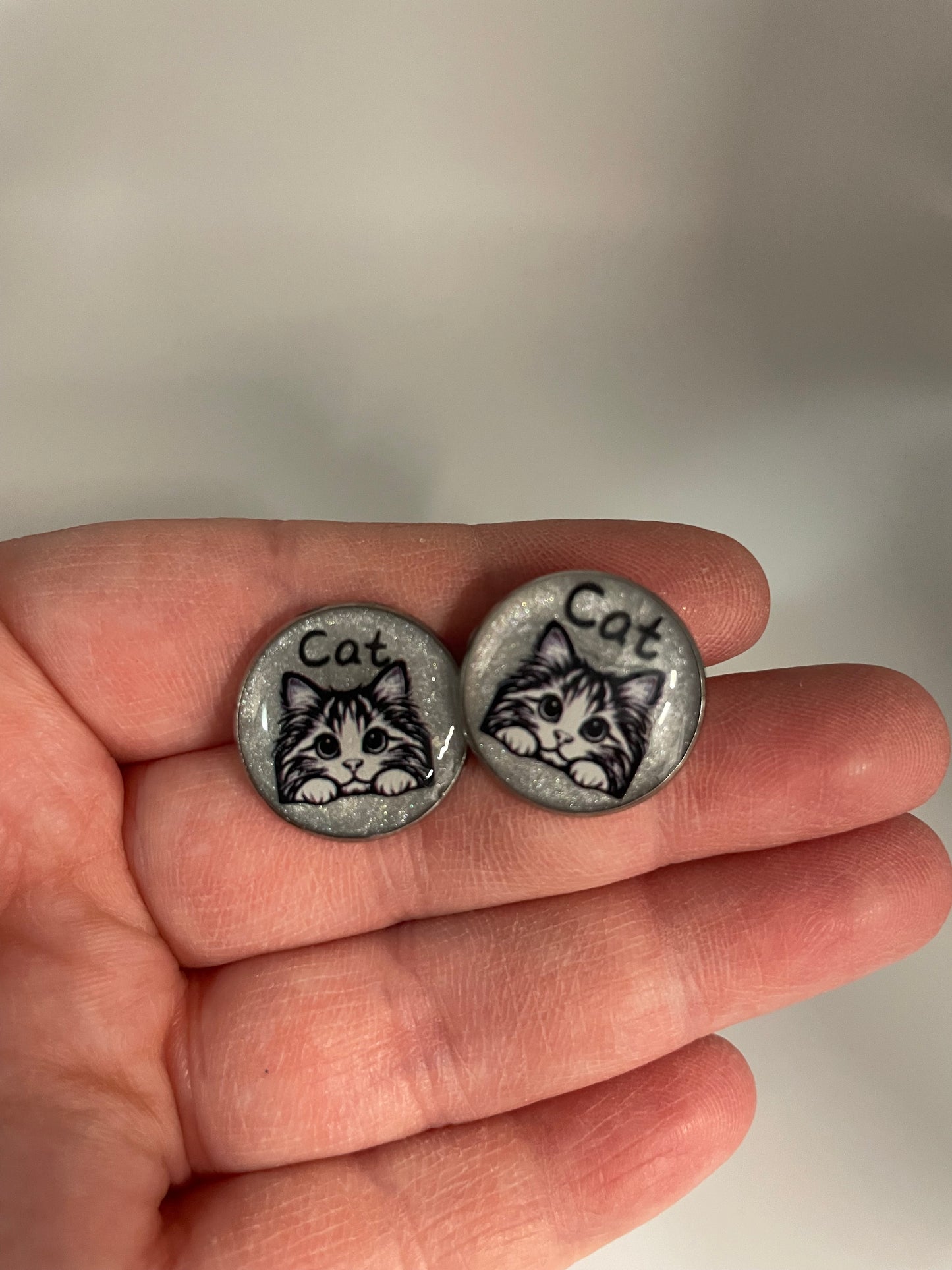 Silver Cat Stud Earrings-Stainless Steel