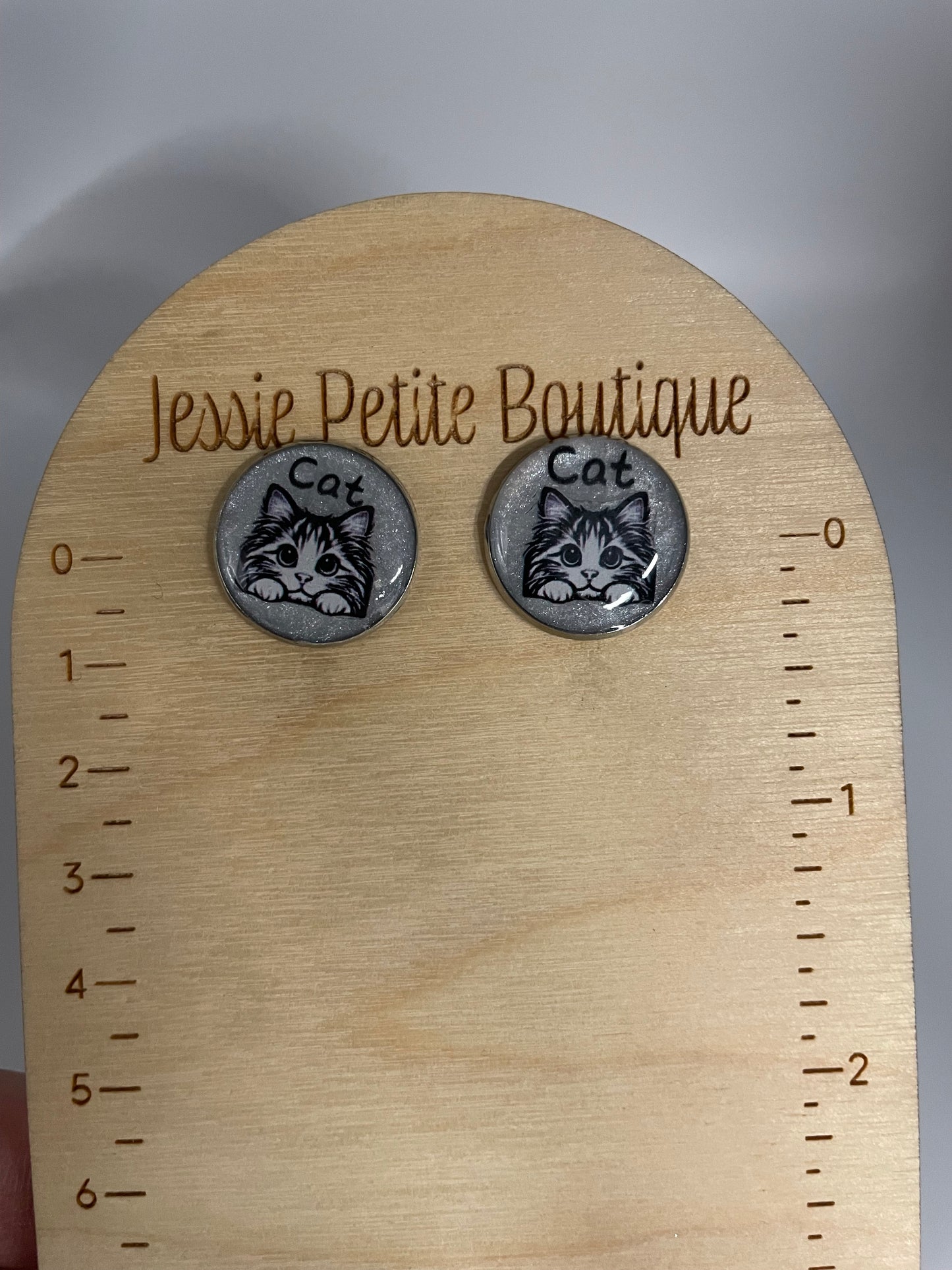 Silver Cat Stud Earrings-Stainless Steel