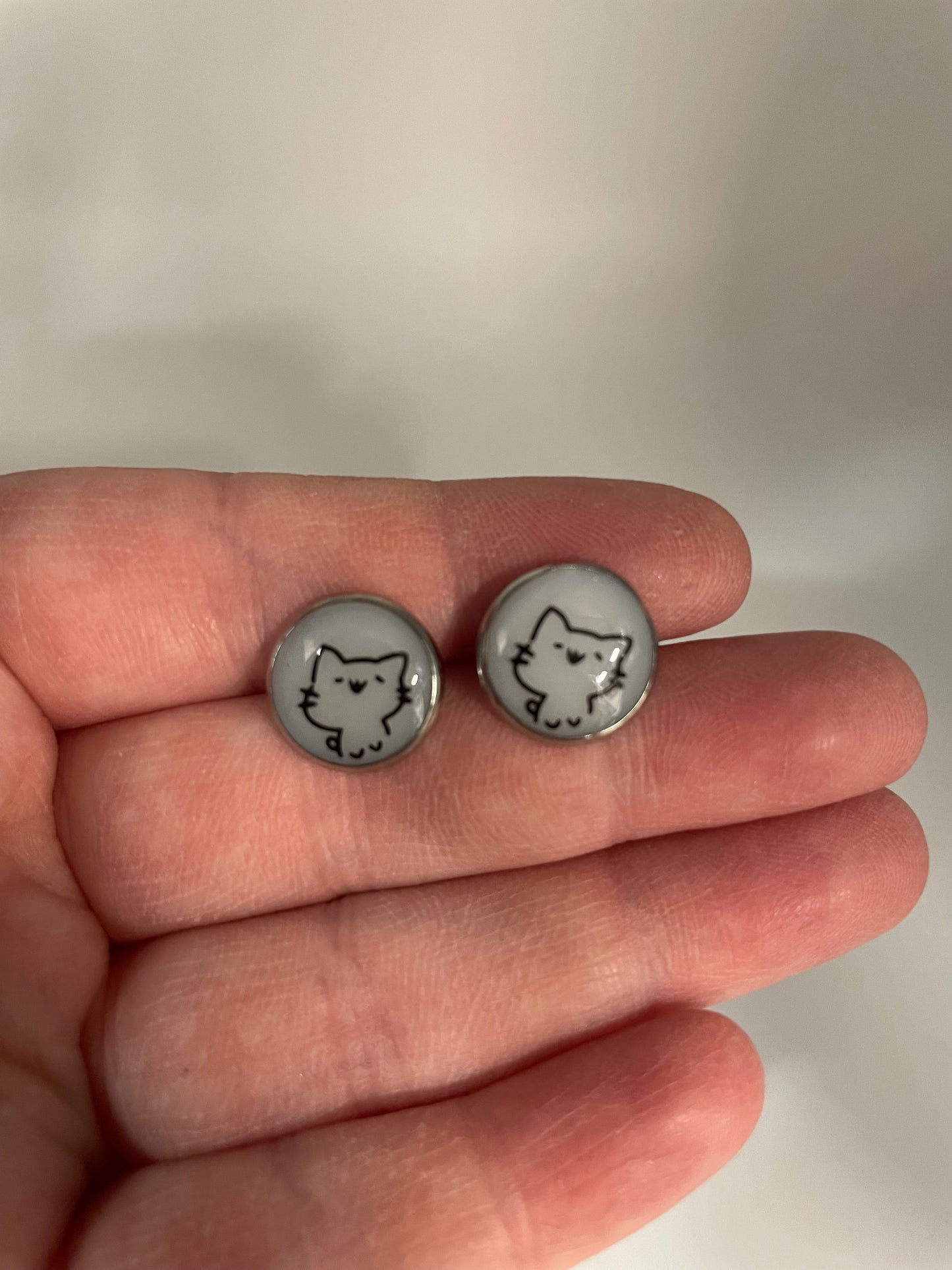 Cat Stud Earrings-Stainless Steel