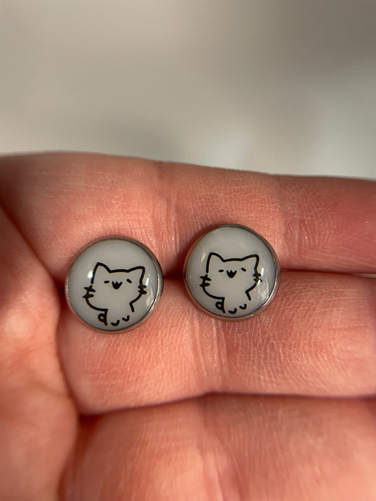 Cat Stud Earrings-Stainless Steel